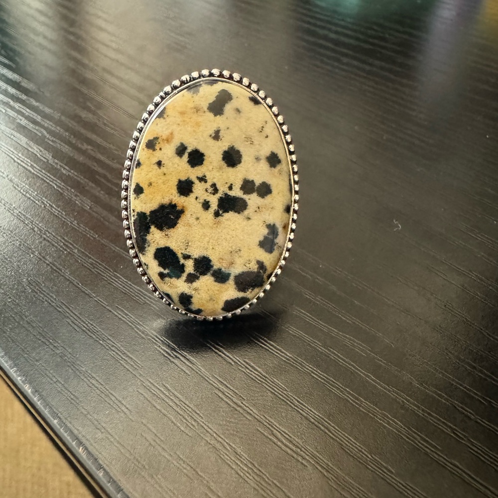 Natural Dalmatian Jasper Ring, Gemstone Statement Ring, Sterling Silver.